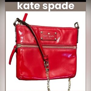♠️ Kate Spade Rare Crossbody “Flicker Tenley”. Garnet Red w/ Gold Chain